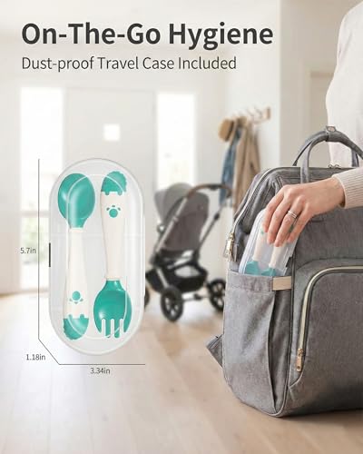 Toddler Utensils Self-Feeding Flatware Set with Travel Case - Green