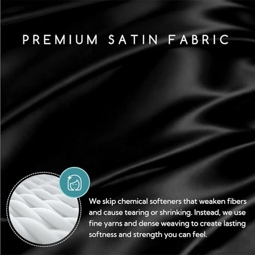 MR&HM Silky Satin Queen Sheet Set - 4 Piece Deep Pocket Bedding, Black