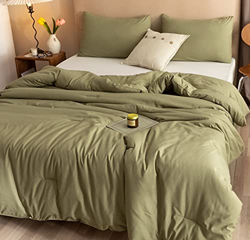 ROSGONIA Olive Green Queen Comforter Set 3-Piece Boho Bedding