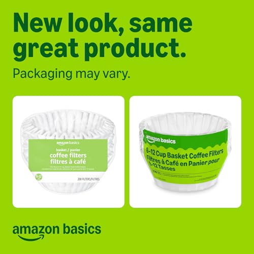 Basket Coffee Filters for 8-12 Cup Coffee Makers - White, 200 Count - Compostable