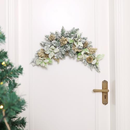 30-Inch Flocked Christmas Swag with Pine Cones & Berries for Door & Wall Decor