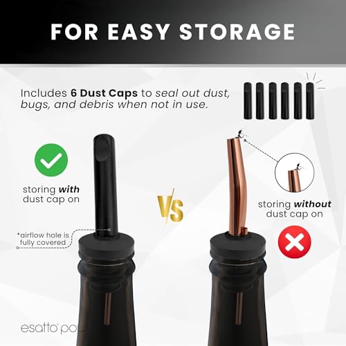Esatto Copper Stainless Steel Liquor Pourers with Dust Caps - 6 Pack