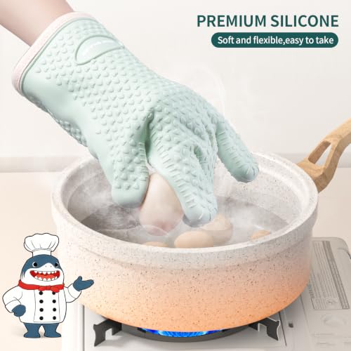 Silicone Oven Mitts with Fingers, Heat Resistant 450°F Waterproof Gloves