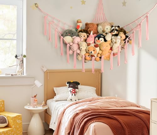 Macrame Stuffed Animal Storage Hammock Corner Net for Toys