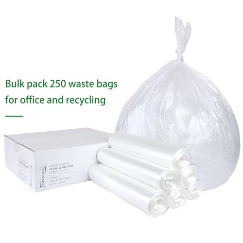 40-45 Gallon Clear Trash Can Liners - 40" x 48" High Density Bags (250 Count)