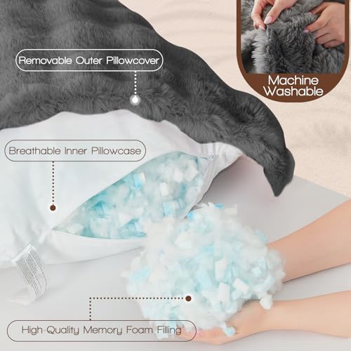 Fluffy Faux Fur Body Pillow for Adults | Adjustable Support, 20x54 Inch