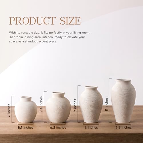 Rustic Ceramic Flower Vase - Handcrafted Farmhouse Table Decor (7.4 Inch)
