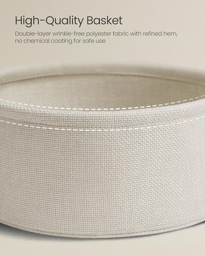 Round Side Table with Charging Station and Fabric Storage Basket
