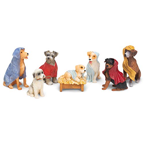 Dog Nativity Scene Christmas Decoration - 7-Piece Resin Figurine Set