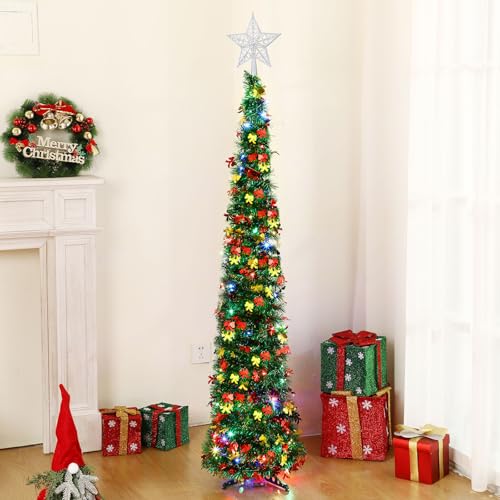 Arrowbash 5 Ft Pop Up Christmas Tree with Lights Colorful Bows (Colorful Bows Variant)