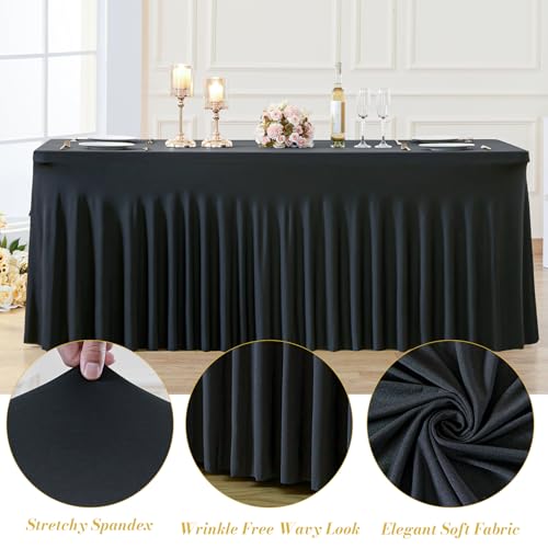 Besutolife 6 Pack Black 6ft Spandex Tablecloths for Rectangular Tables Wedding Party