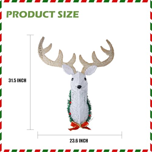 Hourleey 32-Inch Lighted Reindeer Wall Decoration with 8 Modes, Indoor & Outdoor Christmas Decor