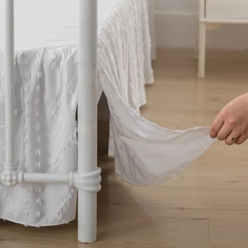 Queen Boho Tufted Ruffled Bed Skirt with 18-Inch Drop & Split Corners