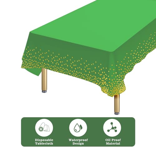 Ammbeetty 8 Packs Green Gold Plastic Table Cloth 54 x 108 Inch for Parties