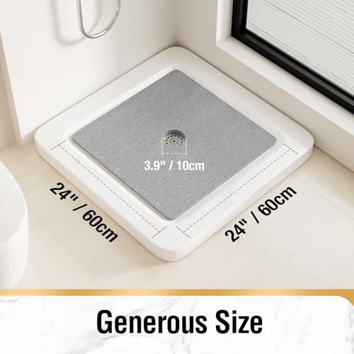 24x24 Inch Square Non-Slip Shower Mat, Soft PVC Loofah Bath Mat