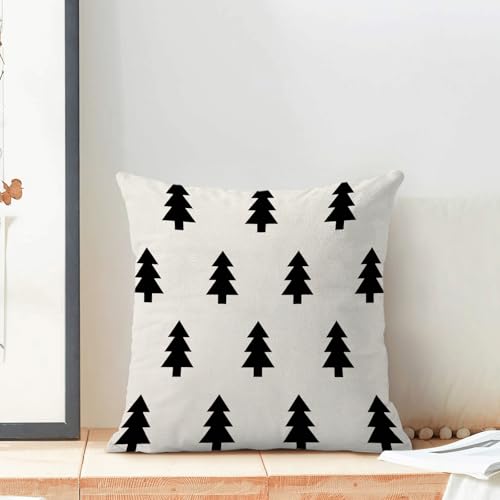 BETGINY 20x20 Inch Christmas Pillow Covers Set of 2 White Black Winter Tree Decor Linen Cushion Cases for Couch Bed Sofa Outdoor