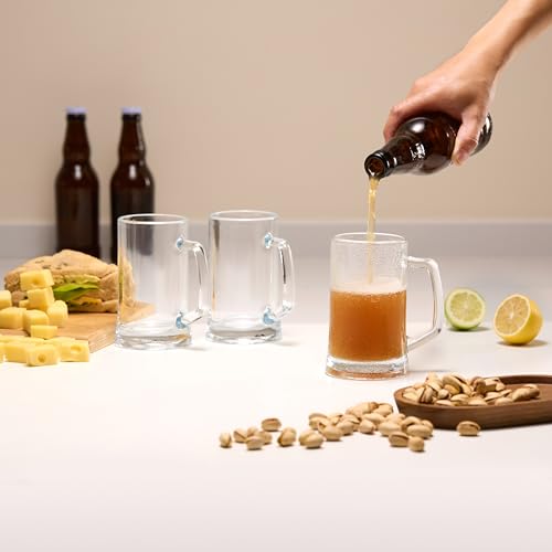 Glass Beer Mugs Set of 4, 12.7 Oz Large Drinking Glasses with Handles