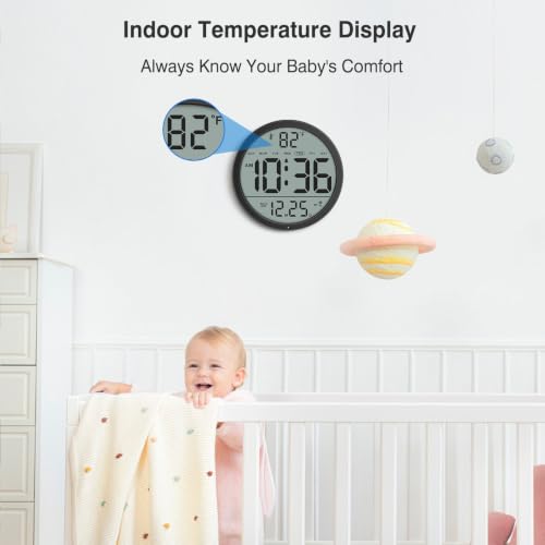 8-Inch Atomic Wall Clock with Smart Backlight, Indoor Temperature and Date