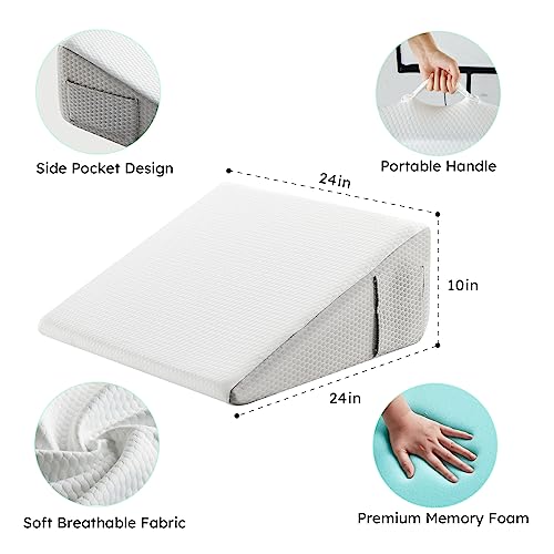 Bedluxe 10 Inch Cooling Gel Bed Wedge Pillow for Acid Reflux Relief