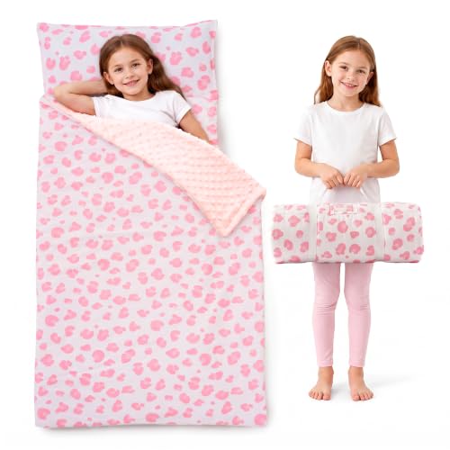 Portable Toddler Nap Mat with Minky Fleece Blanket and Pillow for Daycare