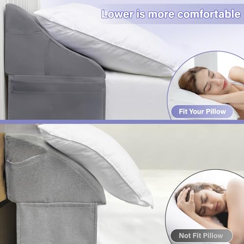 King Size Bed Wedge Pillow - Gap Filler with Phone Pockets (76"x10"x7", Grey)