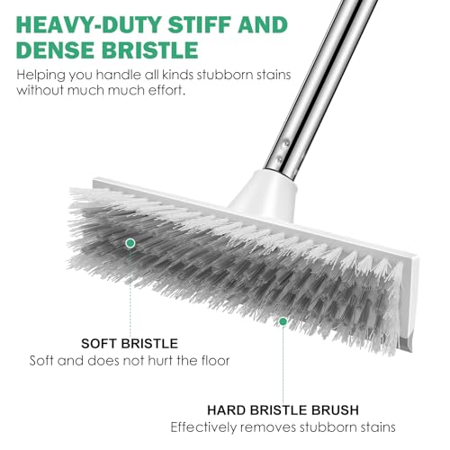 2-in-1 Floor Scrub Brush with Squeegee & 51-Inch Adjustable Long Handle