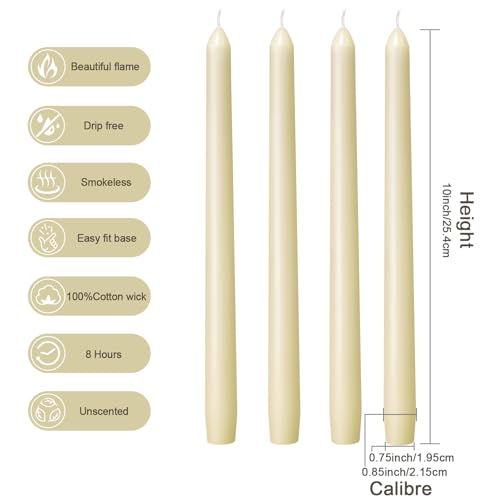 10 Inch Ivory Taper Candles (4 Pack) - Dripless & Smokeless Candlesticks