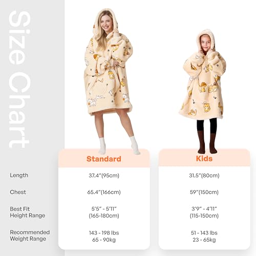 Oversized Wearable Blanket Hoodie with Pockets - Soft Sherpa Fleece Cat Print