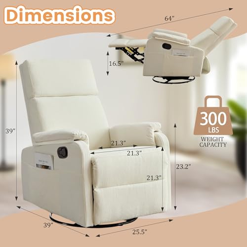 Swivel Rocking Recliner Chair, Chenille Nursery Glider for Living Room