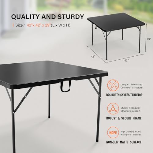 42-Inch Foldable Square Dining Table, Portable Indoor Outdoor Table