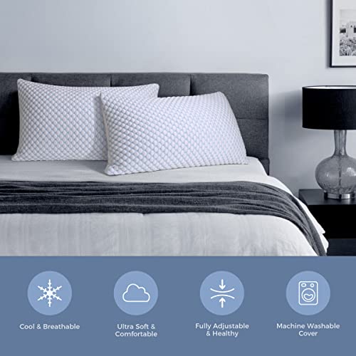 OSBED Shredded Memory Foam Queen Pillows Set of 2 - Cooling & Adjustable Loft
