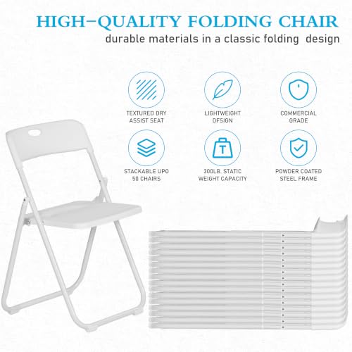10-Pack White Folding Chairs, Lightweight Steel Frame Portable Event Seating