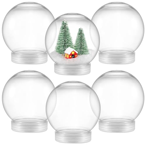 Clear Plastic DIY Snow Globes (6 Pack) - 3.6 Inch Fillable Craft Globes