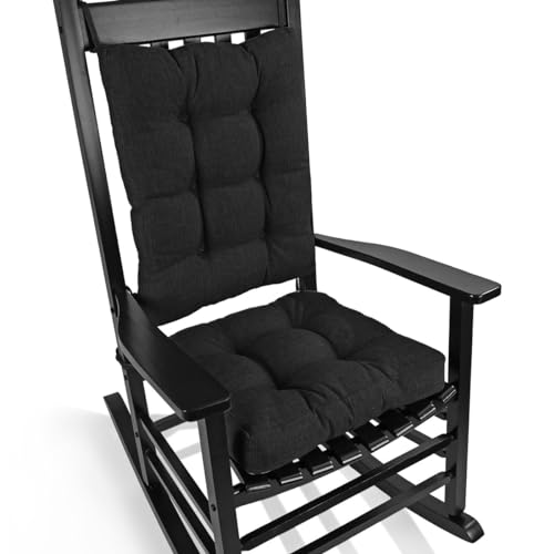Non-Slip Rocking Chair Cushion Set with Back Pillow and Seat Pad, Black