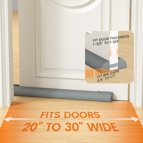 Adjustable Under Door Draft Stopper - Fits 24"-30" Doors, Grey Noise Blocker