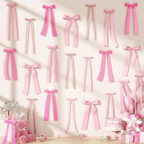 Pink Bow Wall Decor - 40Pcs Satin Ribbon Bows for Party Backdrop