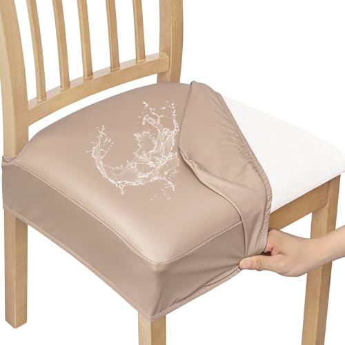 Waterproof PU Leather Dining Chair Covers Set of 4 - Stretch Fit & Easy to Install