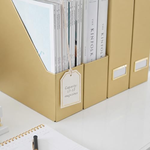 Gold Cardboard Magazine File Holder Set of 4 - Vertical Desk Organizer