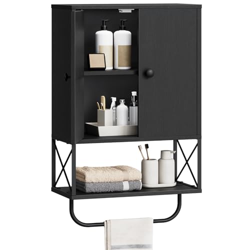 Wall-Mounted Bathroom Medicine Cabinet with Towel Rack and Adjustable Shelves