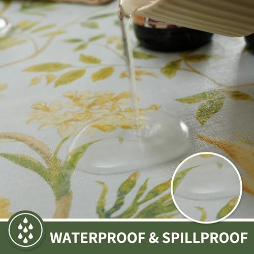Waterproof Vinyl Rectangle Tablecloth 52x70 - Leaf Pattern Wipe Clean