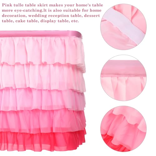6ft Pink Ruffled Tulle Table Skirt for Rectangle Tables