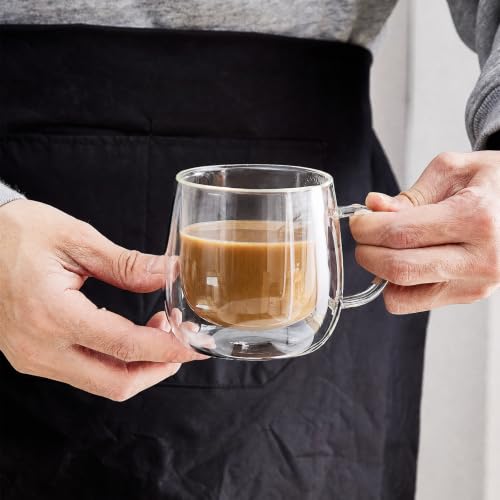 Set of 2 Double Wall Glass Coffee Mugs 10 oz with Handle - RDLBBS