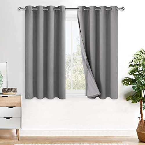 Blackout Curtain Panels with Tiebacks - Noise Reducing Grommet Curtains, Grey, 52" x 54", Set of 2
