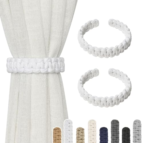 2 Pack Natural Cotton Rope Curtain Tiebacks, Rustic Bohemian Drape Holdbacks