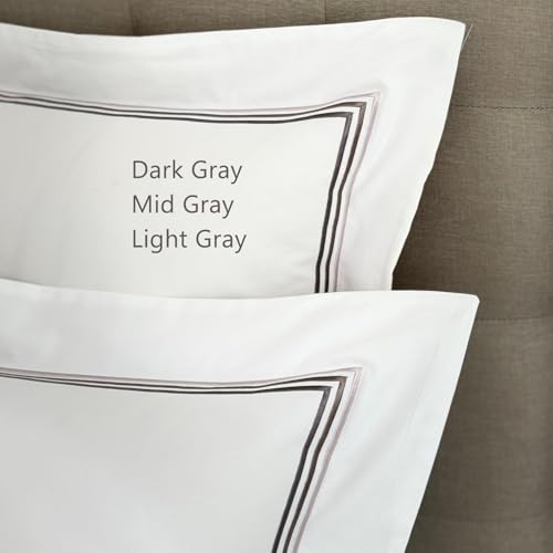 King Size Cotton Pillow Shams Set of 2, 400TC Embroidered Sateen Pillowcases