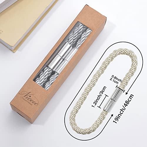 Magnetic Curtain Tiebacks - 2 Pack Decorative Woven Rope Holdbacks, Beige