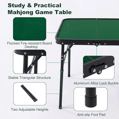 31.5-inch Foldable Mahjong Table with Flocked Mat & Dual-Height Adjustment