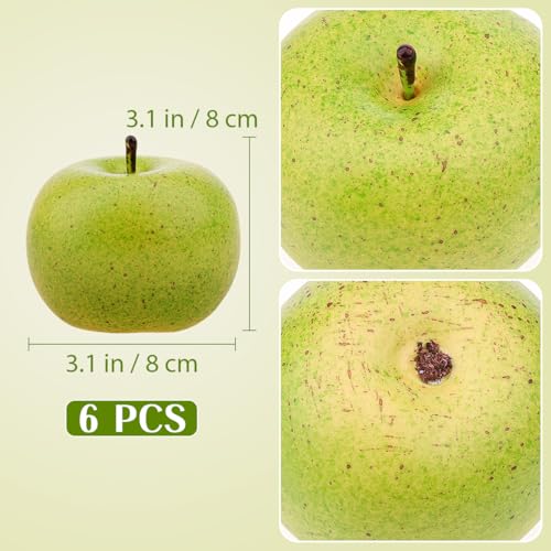 6 Pcs Artificial Green Apples - Realistic Faux Fruit Decoration