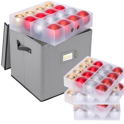 Christmas Ornament Storage Box with Dividers Hard Container Bin