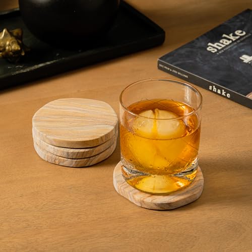 Cork & Mill Set of 6 Absorbent Sandstone Coasters for Drinks - Rustic Natural Design